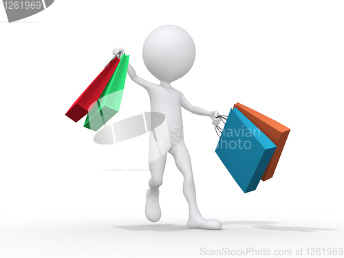 Image of Man with shoping bag on white. Isolated 3D image 