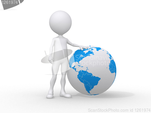 Image of 3d people icon and the earth globe -This is a 3d render illustra