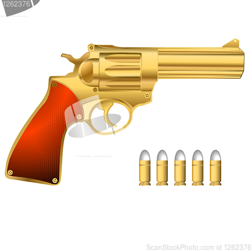 Image of Golden revolver and bullets