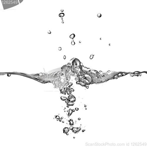 Image of water splash with bubbles isolated on white