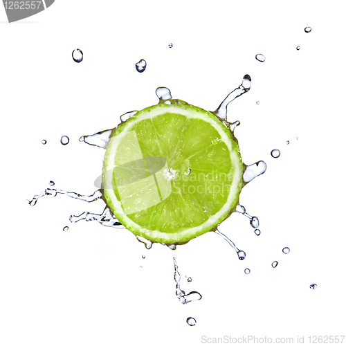 Image of Slice of lime with water drops isolated on white