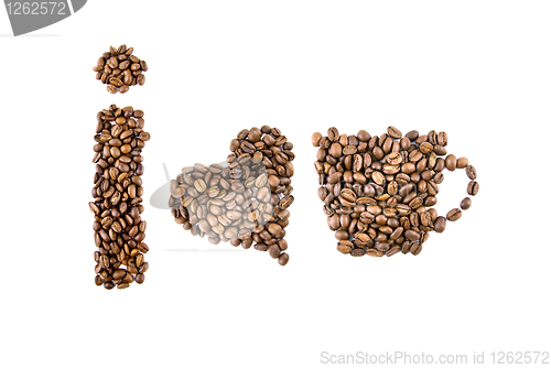 Image of i love coffee symbols from coffee beans isolated on white