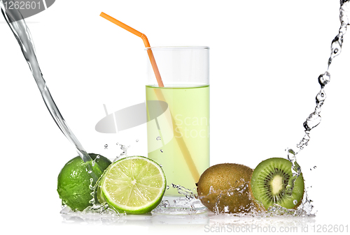 Image of lime and kiwi juice with splash isolated on white