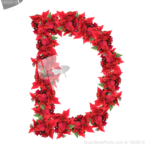 Image of letter from red christmas flowers isolated on white