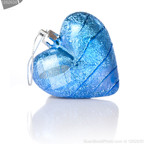 Image of blue christmas ball in shape of heart isolated on white