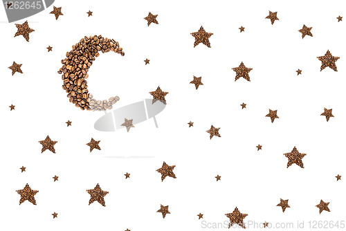 Image of Moon and stars from coffee beans isolated on white