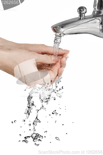 Image of hands with pouring water isolated on white