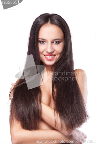 Image of portrait of young smiling woman isolated on white 