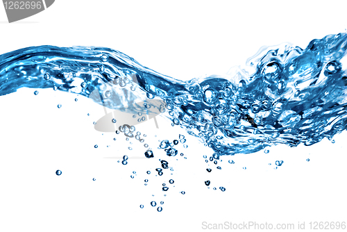 Image of water splash with bubbles isolated on white