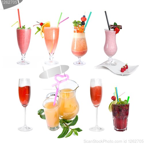 Image of set of various cold cocktails isolated on white