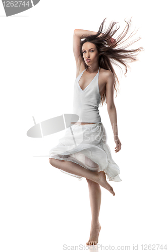 Image of sexy woman in white dress isolated on white