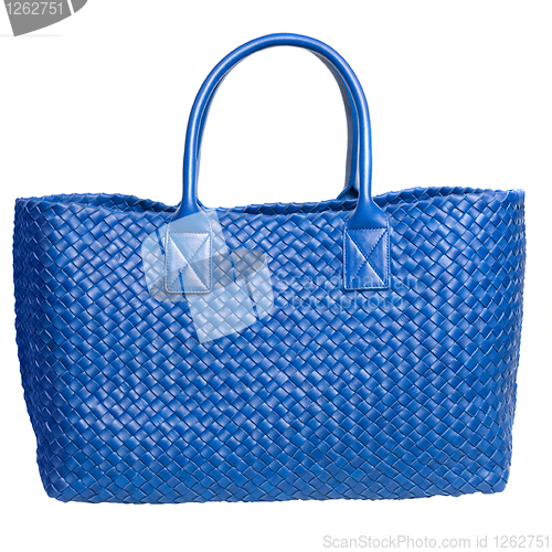 Image of luxury blue leather female bag isolated on white
