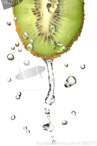 Image of fresh water drops on kiwi isolated on white