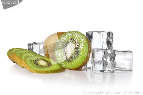Image of fresh kiwi with ice isolated on white