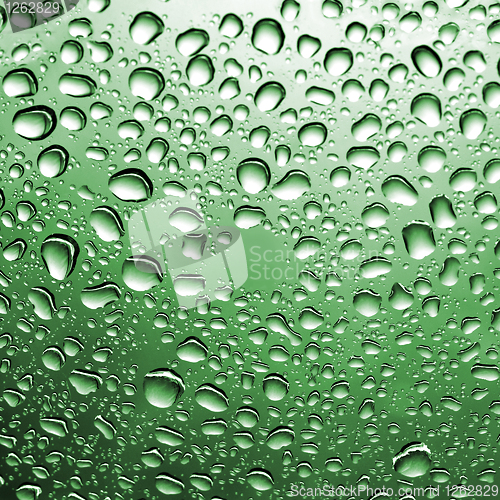 Image of drops of water on green glass
