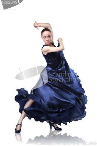 Image of young woman dancing flamenco isolated on white