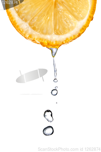 Image of Fresh orange slice with water drops isolated on white