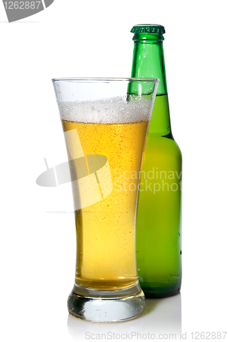 Image of Beer in bottle and glass isolated on white