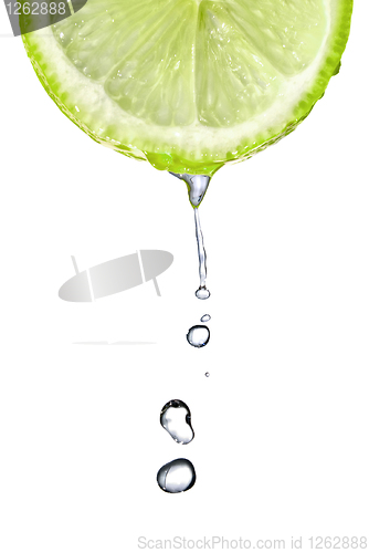 Image of Fresh lime slice with water drops isolated on white