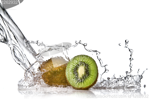 Image of Water splash on kiwi isolated on white