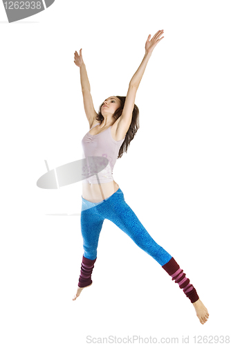 Image of jumping young dancer isolated on white background
