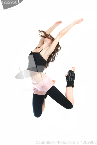 Image of jumping young dancer isolated on white background