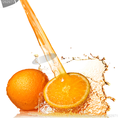 Image of Water splash on orange isolated on white