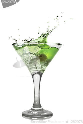Image of Green alcohol cocktail with splash isolated on white