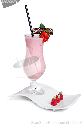 Image of strawberry milkshake isolated on white