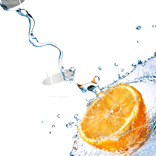 Image of fresh water drops on orange isolated on white
