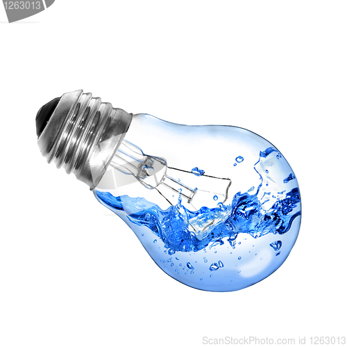 Image of Energy concept. Light bulb with water isolated on white