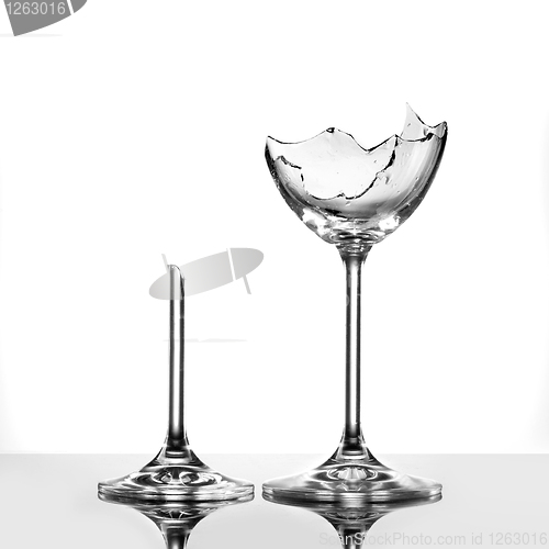 Image of Broken wineglasses isolated on white