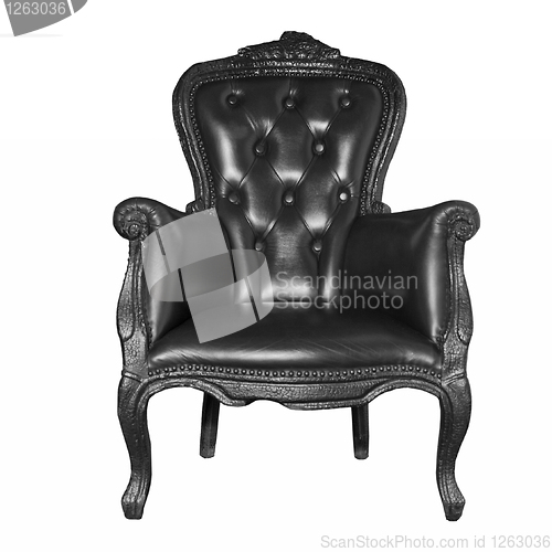 Image of antique black leather chair isolated on white 