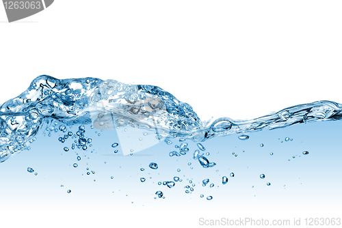 Image of water splash with bubbles isolated on white