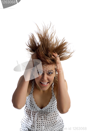 Image of Smiling surprised girl isolated on white