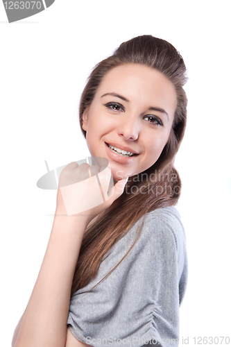 Image of portrait of smiling woman isolated on white 