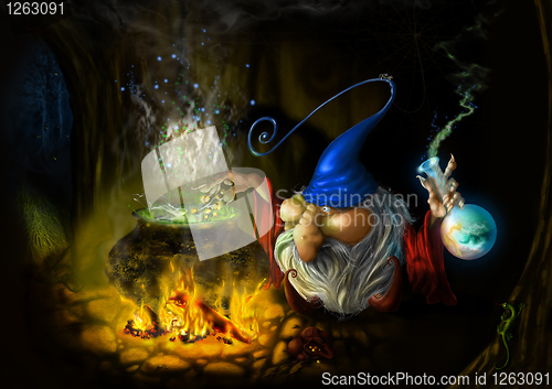Image of drawing fairy sly wizard in cave