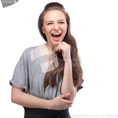 Image of portrait of smiling woman isolated on white 