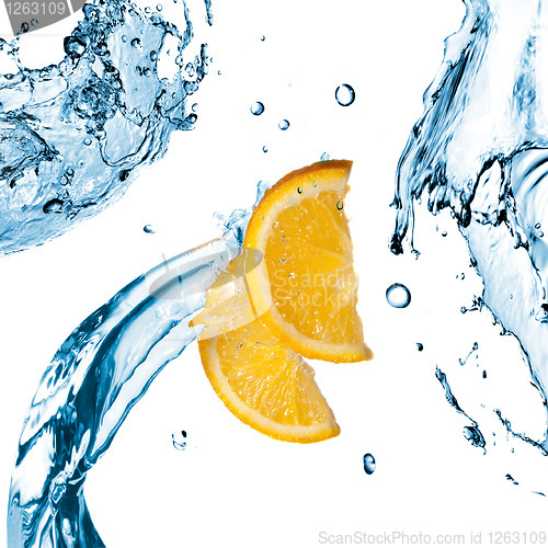 Image of fresh water splashes and orange slices isolated on white