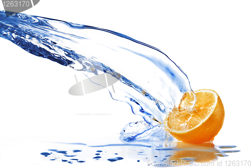 Image of fresh water drops on orange isolated on white