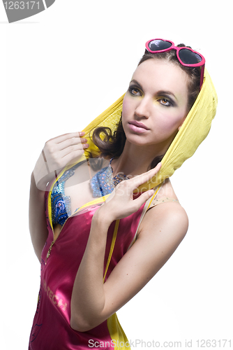 Image of Portrait of beautiful woman on white