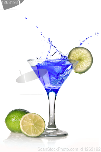 Image of Blue cocktail with splash isolated on white
