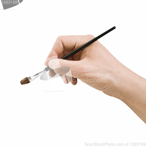 Image of Hand holding brush isolated on white