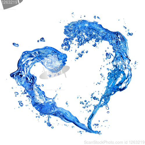 Image of Heart from water splash with bubbles isolated on white