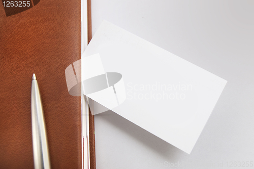 Image of Empty business card with diary and pen