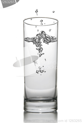 Image of water splash in glass isolated on white