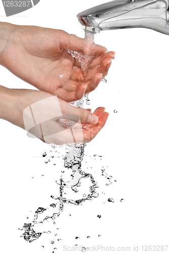 Image of hands with pouring water isolated on white