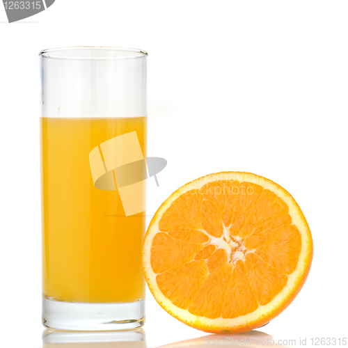 Image of orange juice and orange isolated on white