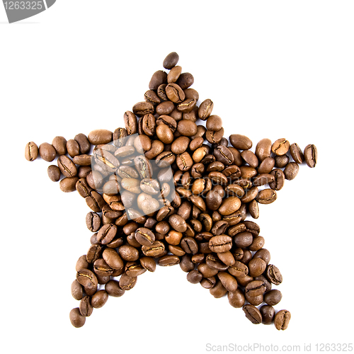 Image of star from coffee beans isolated on white