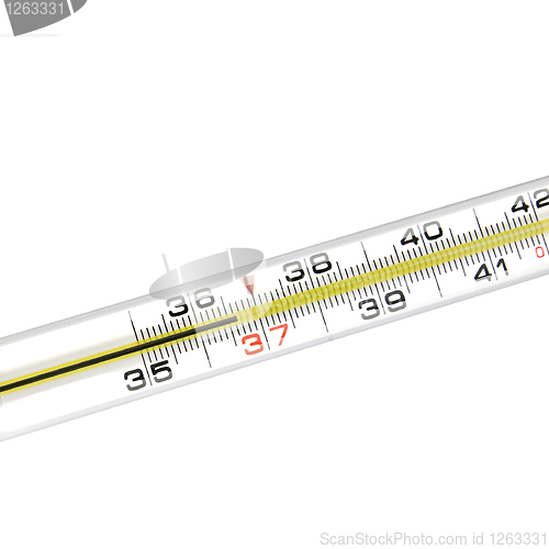 Image of close-up thermometer isolated on white